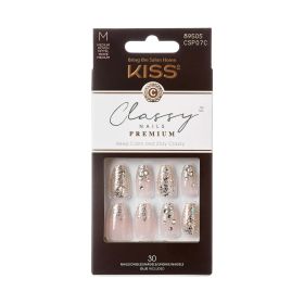 KISS Classy Premium Medium Coffin Glue-On Nails, Glossy Light White, 30 pieces