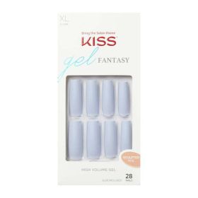 KISS Gel Fantasy Sculpted x-Long Square Glue-On Nails, Glossy Light Blue, 'Attitude', 28 Ct.