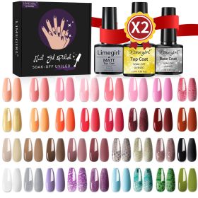 Limegirl Gel Nail Polish Kit Pink Glitter Pop Summer 40/24 Colors Semi-Permanent UV Led Gel Varnish Soak Nails (Color: ZH249-2)