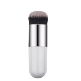 New Fashion Chubby Pier Foundation Brush Flat Cream Makeup Brushes Professional Cosmetic Brush highlight brush loose powder brus (Handle Color: White silver)